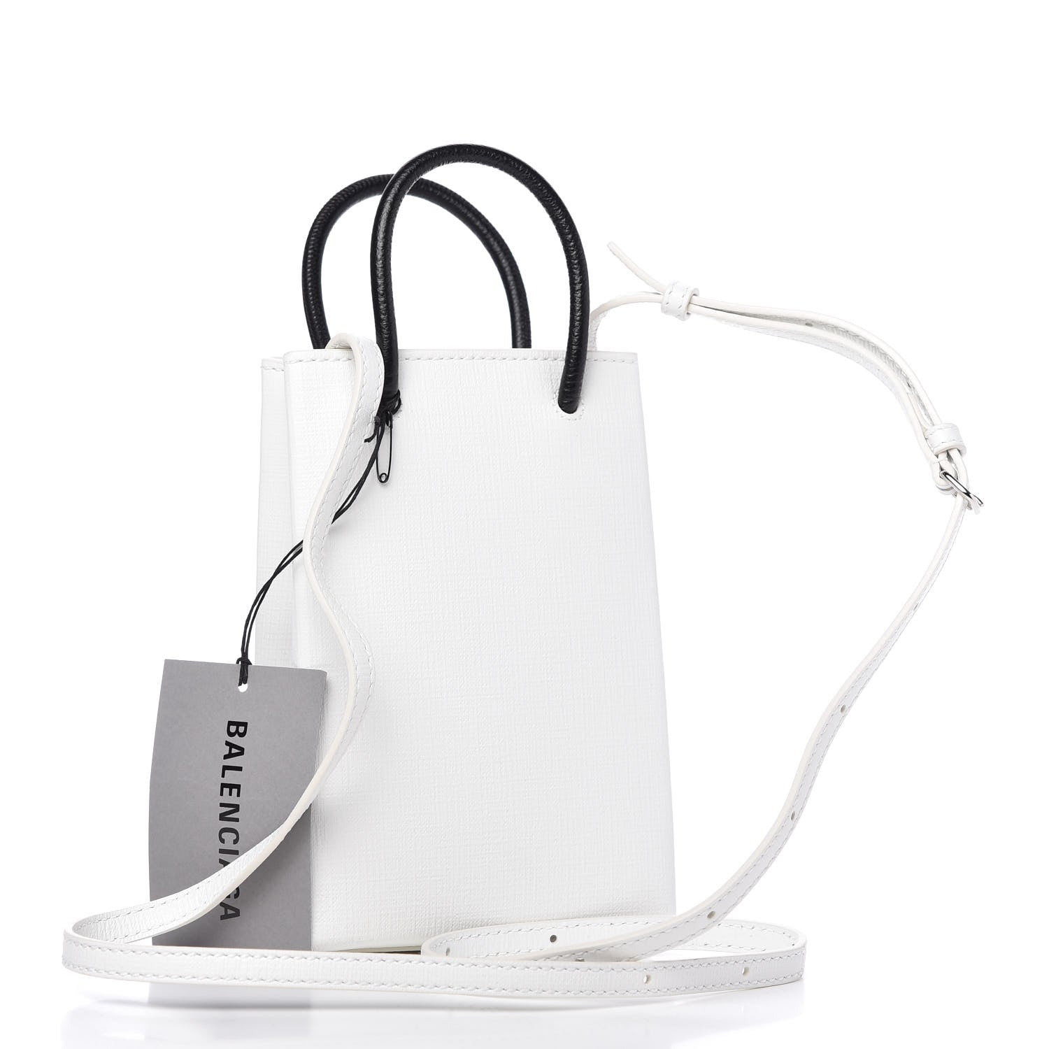 Balenciaga Squared Calfskin Logo Shopping Phone Holder Bag White 3 of 9