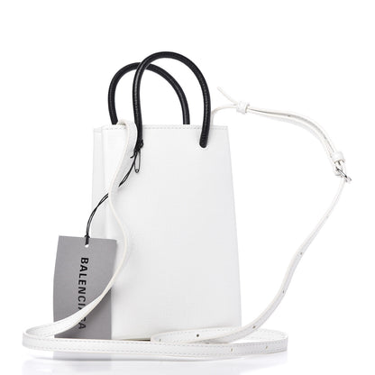 Balenciaga Squared Calfskin Logo Shopping Phone Holder Bag White 3 of 9