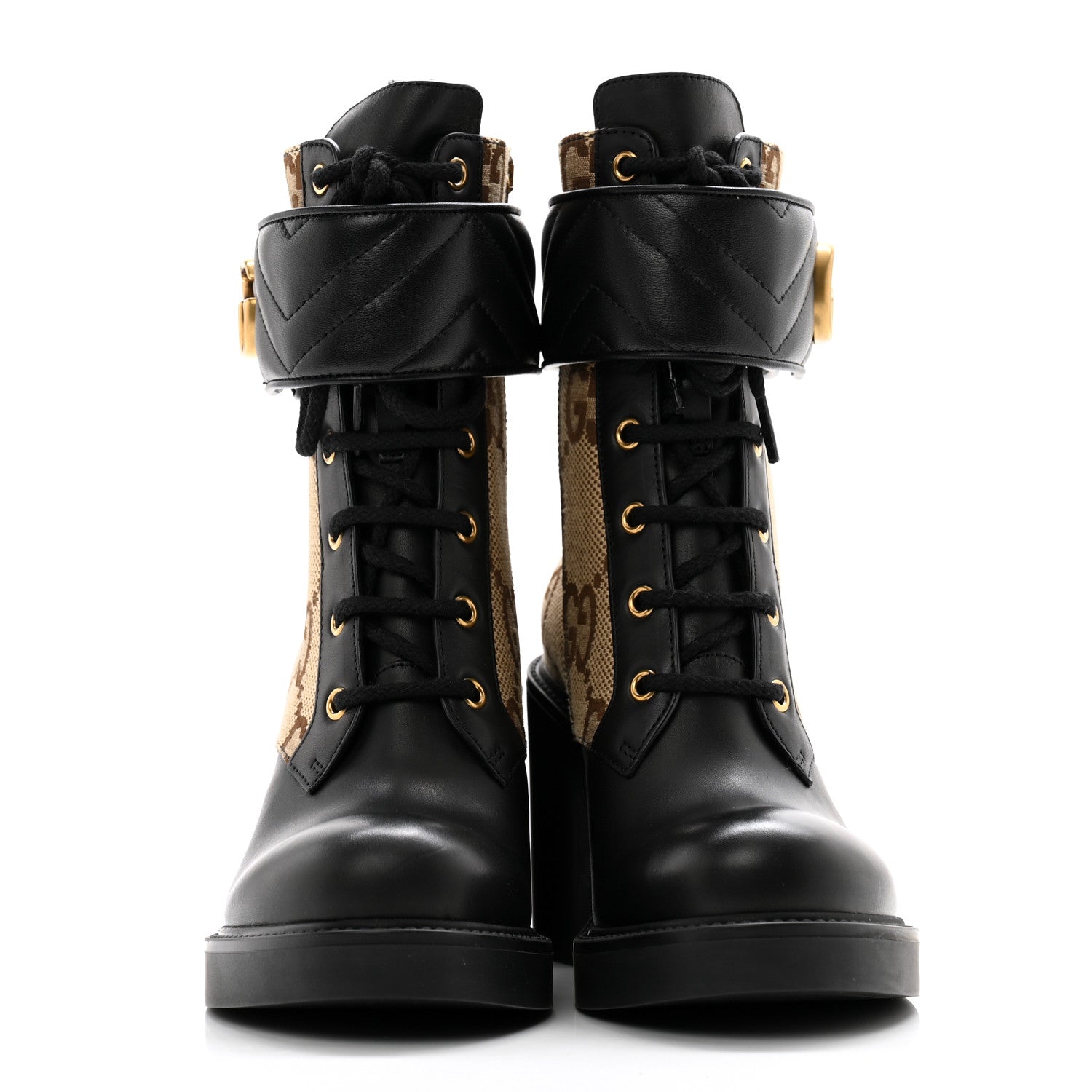 Gucci Flores Calfskin Monogram Maxi GG Nappa Matelasse Double G Ankle Boots 37.5 Black Camel Ebony 2 of 9