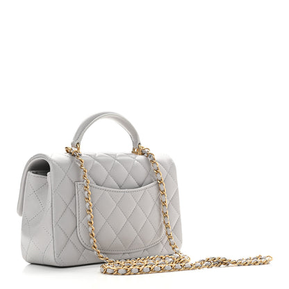 Chanel Lambskin Quilted Mini Top Handle Rectangular Flap Grey 3 of 9