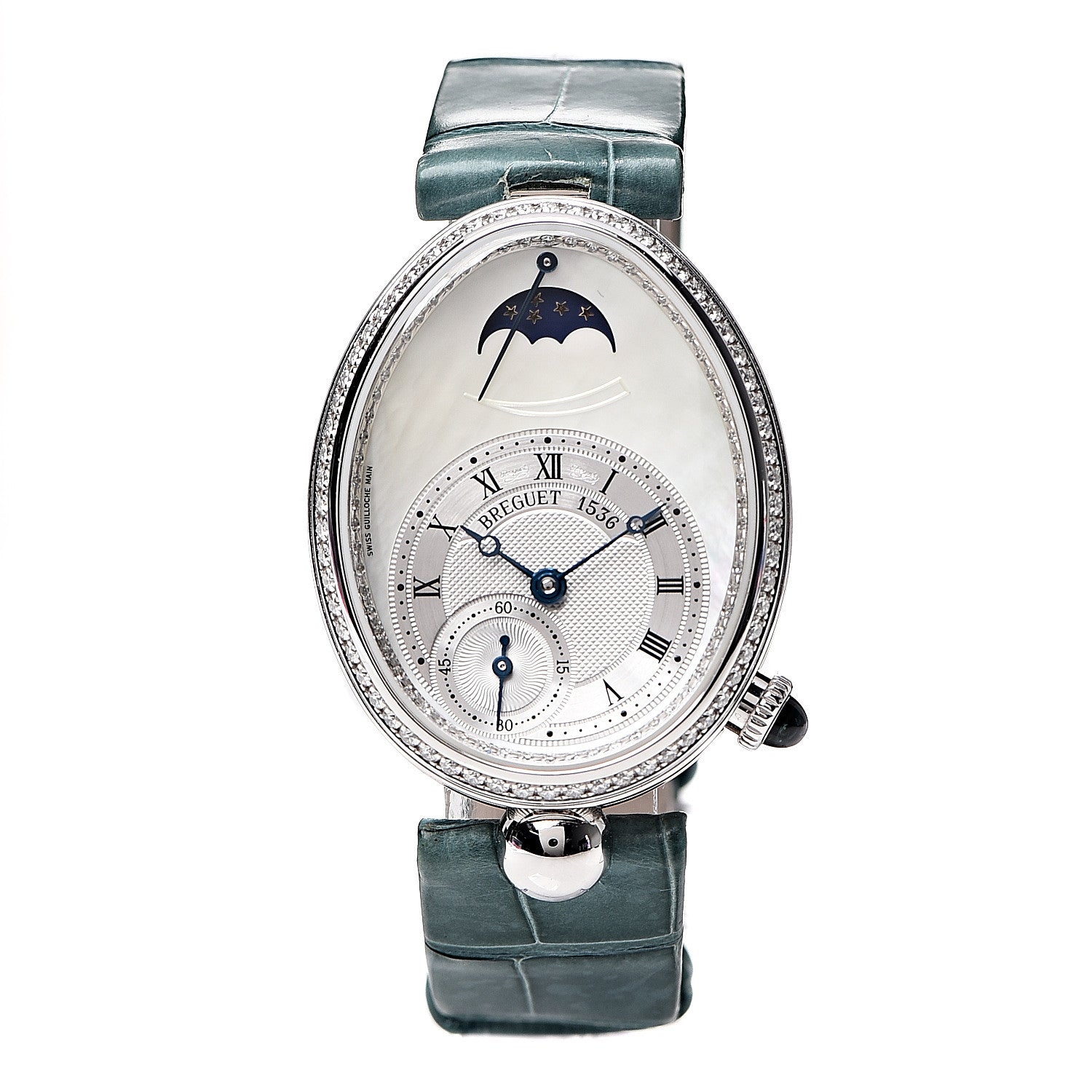 Breguet 18K White Gold Alligator Diamond Bezel Mother of Pearl 29mm Reine de Naples Automatic Watch 8908 1 of 9