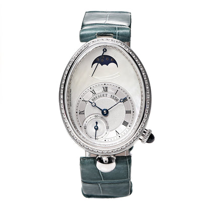 Breguet 18K White Gold Alligator Diamond Bezel Mother of Pearl 29mm Reine de Naples Automatic Watch 8908 1 of 9