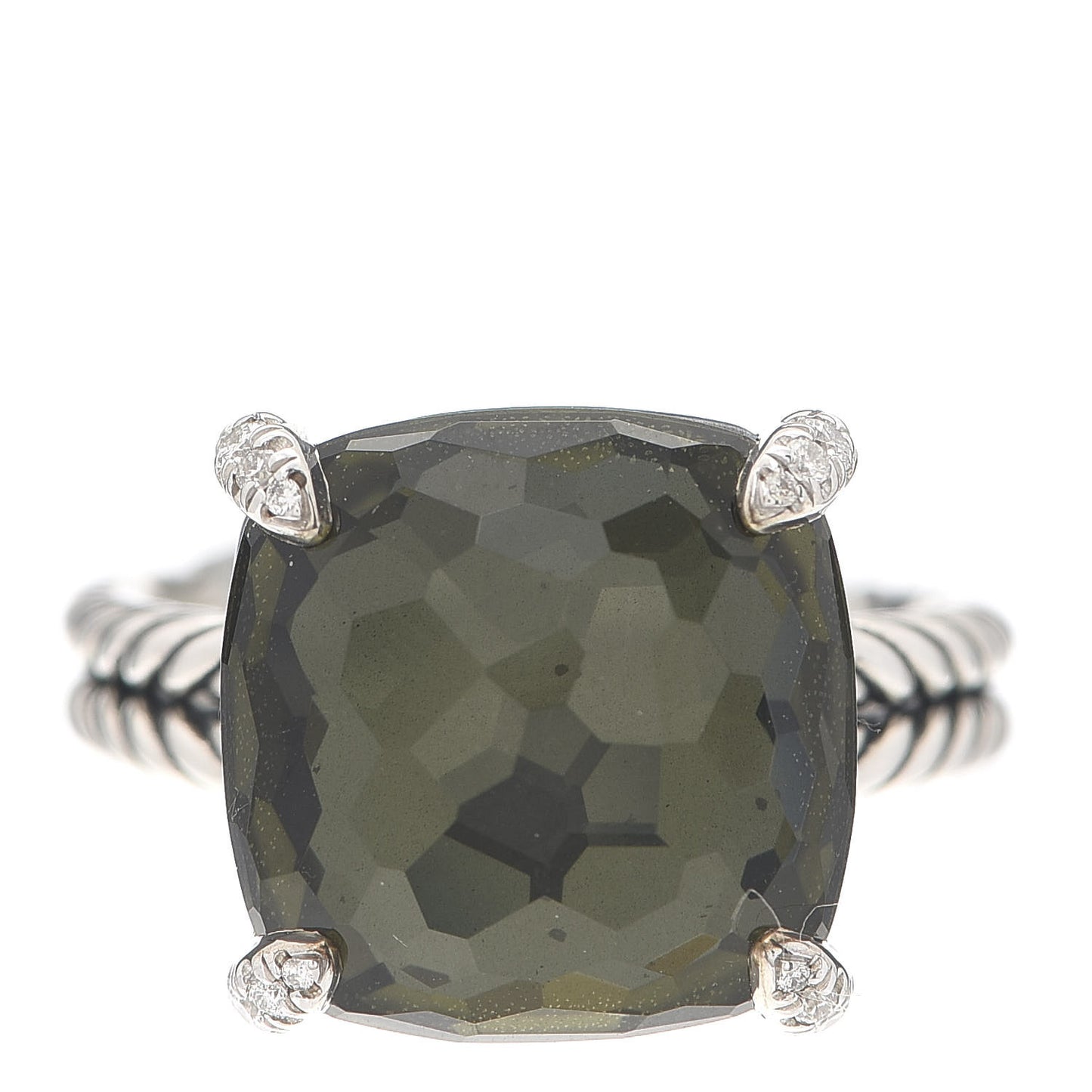 Sterling Silver Diamond Green Orchid 14mm Chatelaine Ring 54 7
