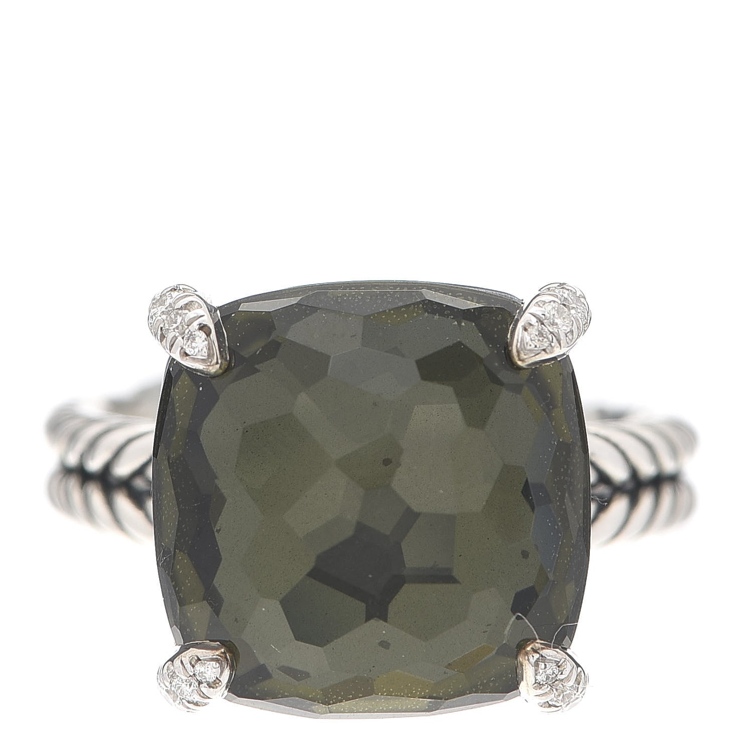 David Yurman Sterling Silver Diamond Green Orchid 14mm Chatelaine Ring 54 7 1 of 5
