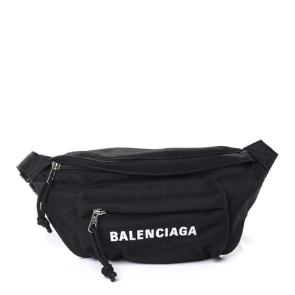 Balenciaga Sport Nylon Logo Embroidered Wheel Belt Bag Black White 1 of 4