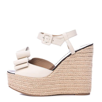 Valentino Garavani Nappa Bow Espadrille Platform Wedge Sandals 40 Light Ivory 1 of 9