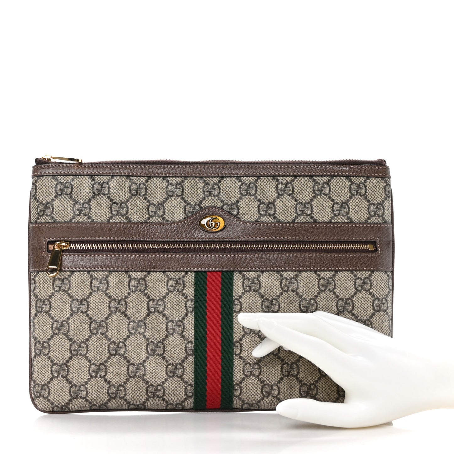 GG Supreme Monogram Large Ophidia Pouch Clutch Brown