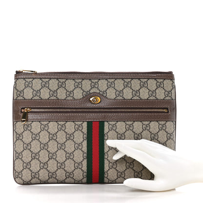 Gucci GG Supreme Monogram Large Ophidia Pouch Clutch Brown 2 of 9