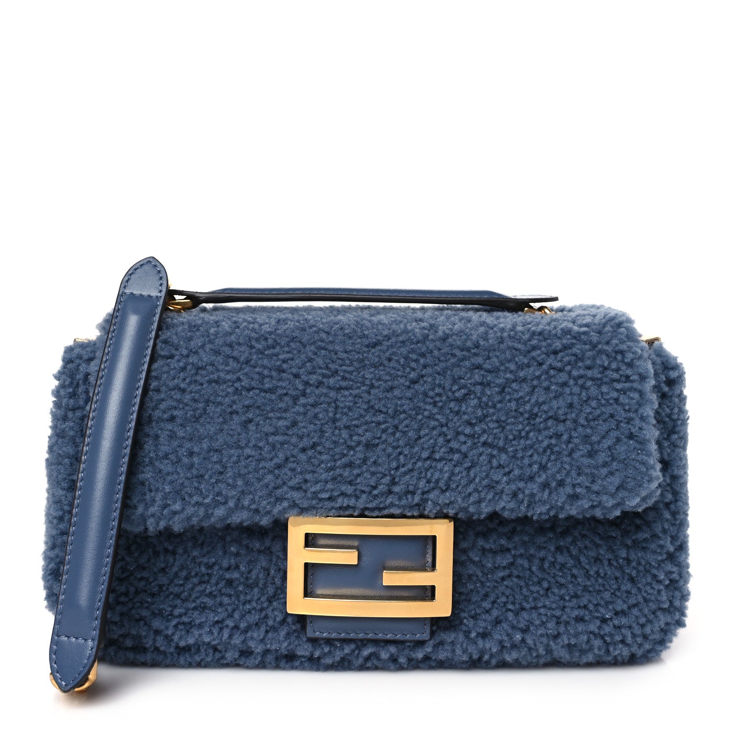 Fendi Shearling FF Midi Chain Baguette Mirto 1 of 11