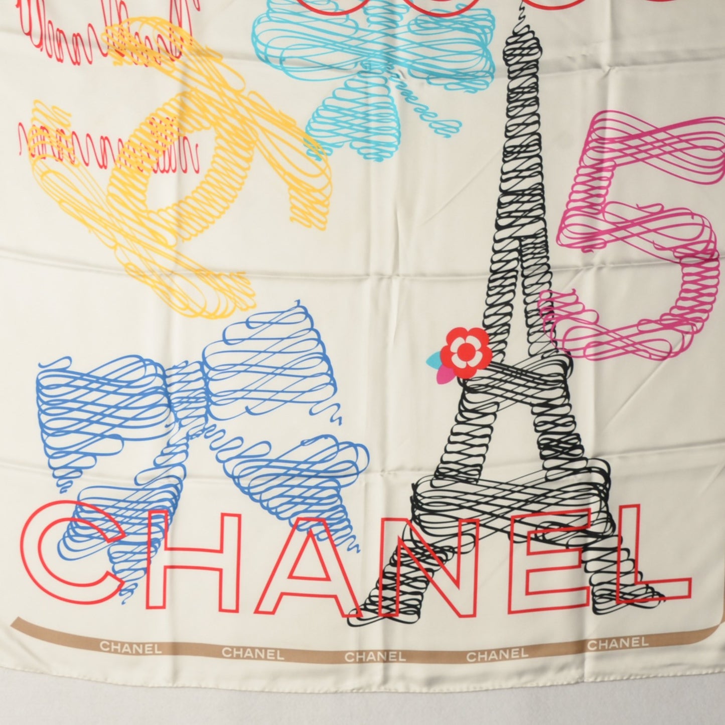 Silk Paris Square Scarf White