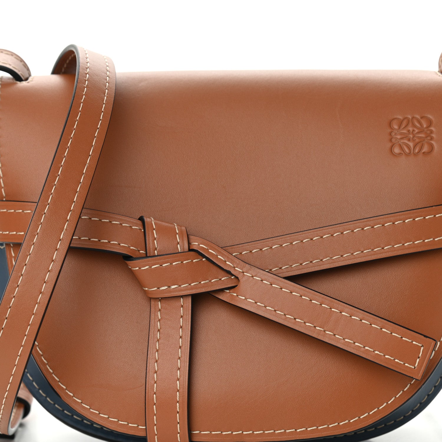Loewe Calfskin Small Gate Crossbody Bag Tan Steel Blue 7 of 13