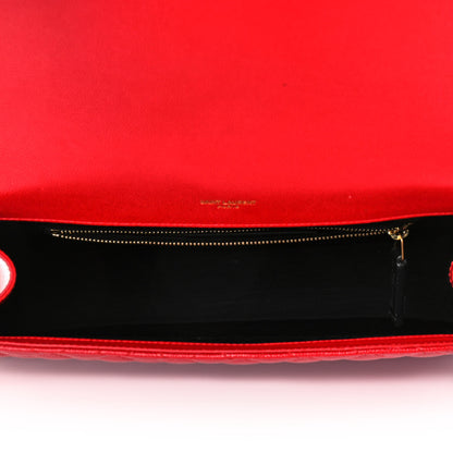 Saint Laurent Grain De Poudre Mixed Matelasse Large Triquilt Monogram Satchel New Red 5 of 10