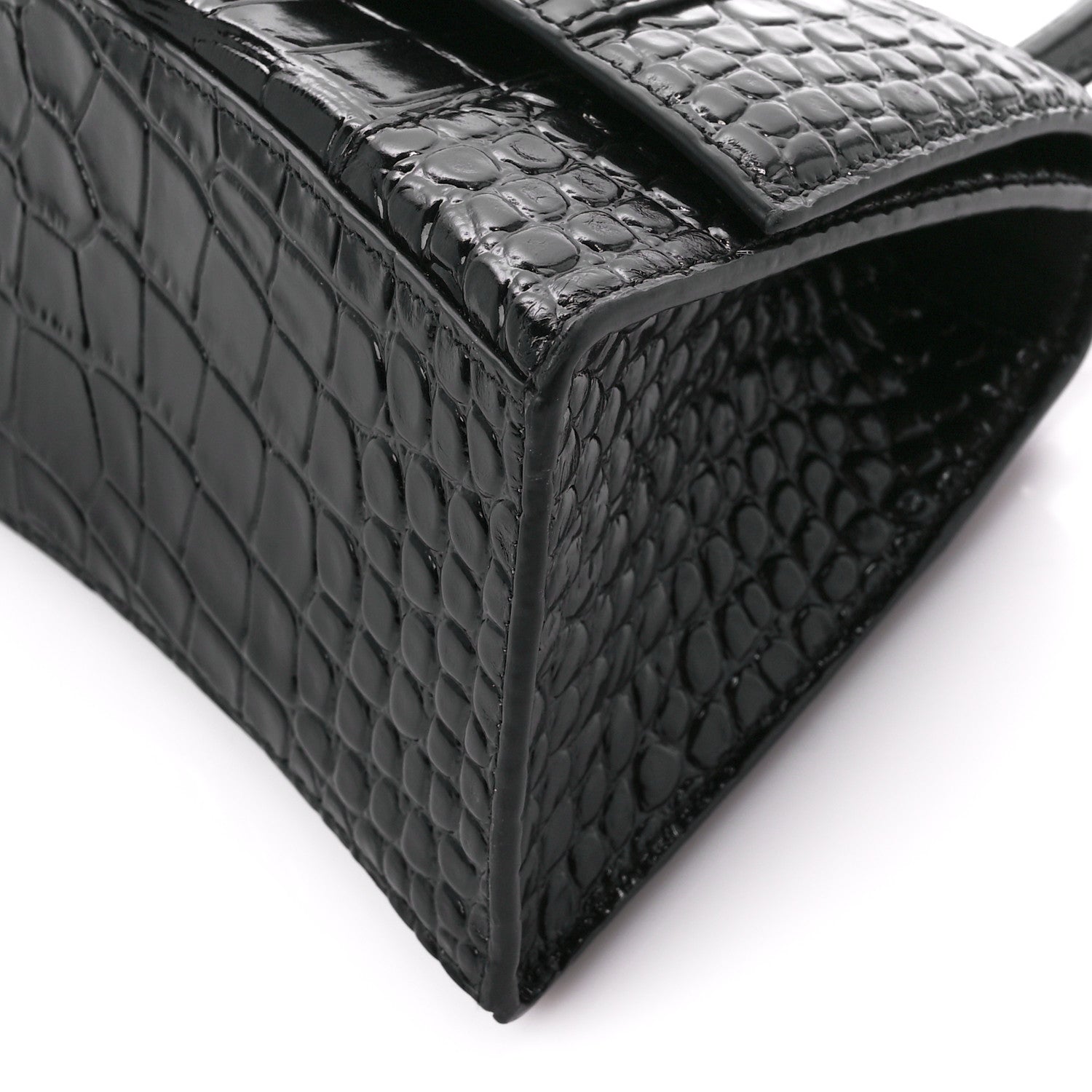 Balenciaga Shiny Calfskin Monochrome Crocodile Embossed Small Hourglass Top Handle Bag Black 11 of 11
