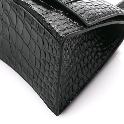 Balenciaga Shiny Calfskin Monochrome Crocodile Embossed Small Hourglass Top Handle Bag Black 11 of 11