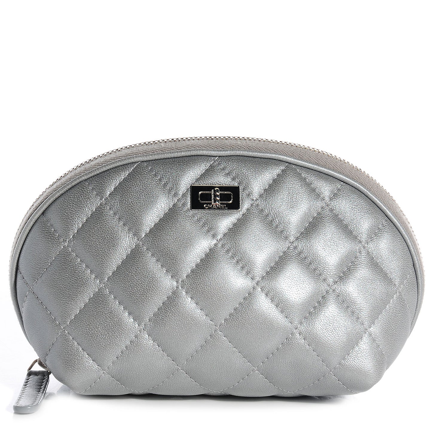 Lambskin Quilted Cosmetic Case Silver