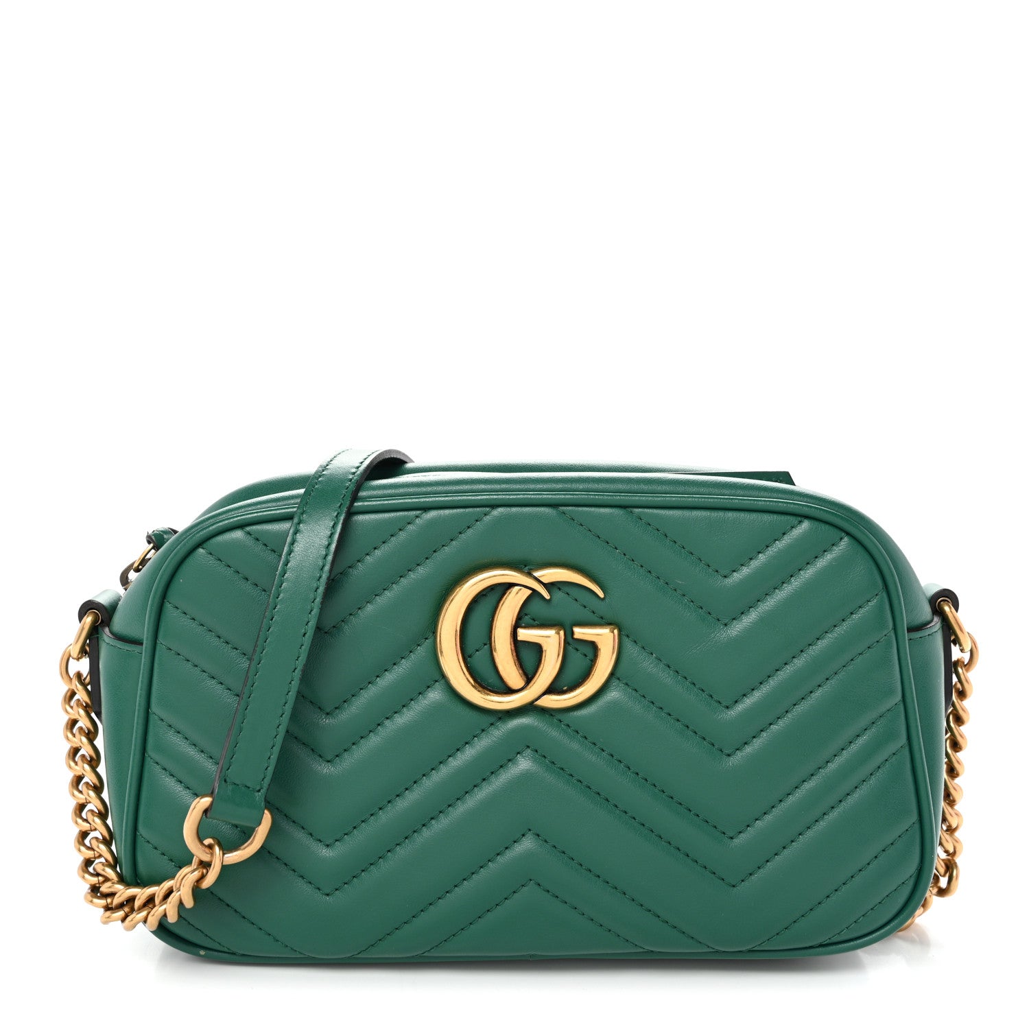 Gucci Calfskin Matelasse Small GG Marmont Chain Shoulder Bag Emerald Green 1 of 11