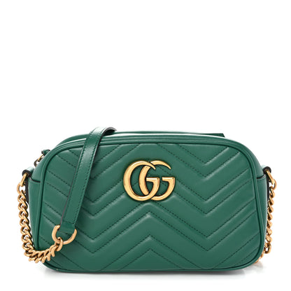 Gucci Calfskin Matelasse Small GG Marmont Chain Shoulder Bag Emerald Green 1 of 11