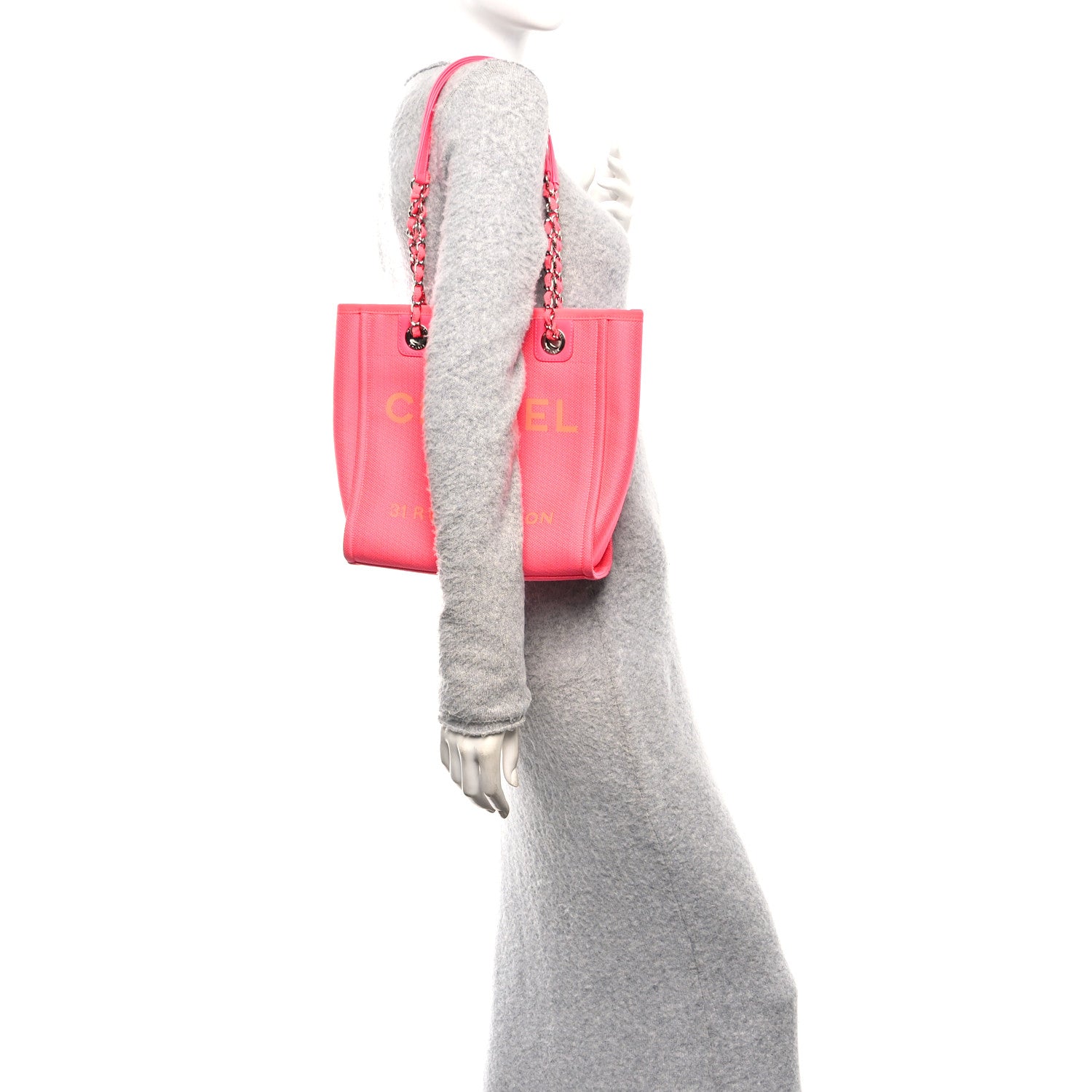 Chanel Canvas Mini Deauville Tote Pink Orange 2 of 10