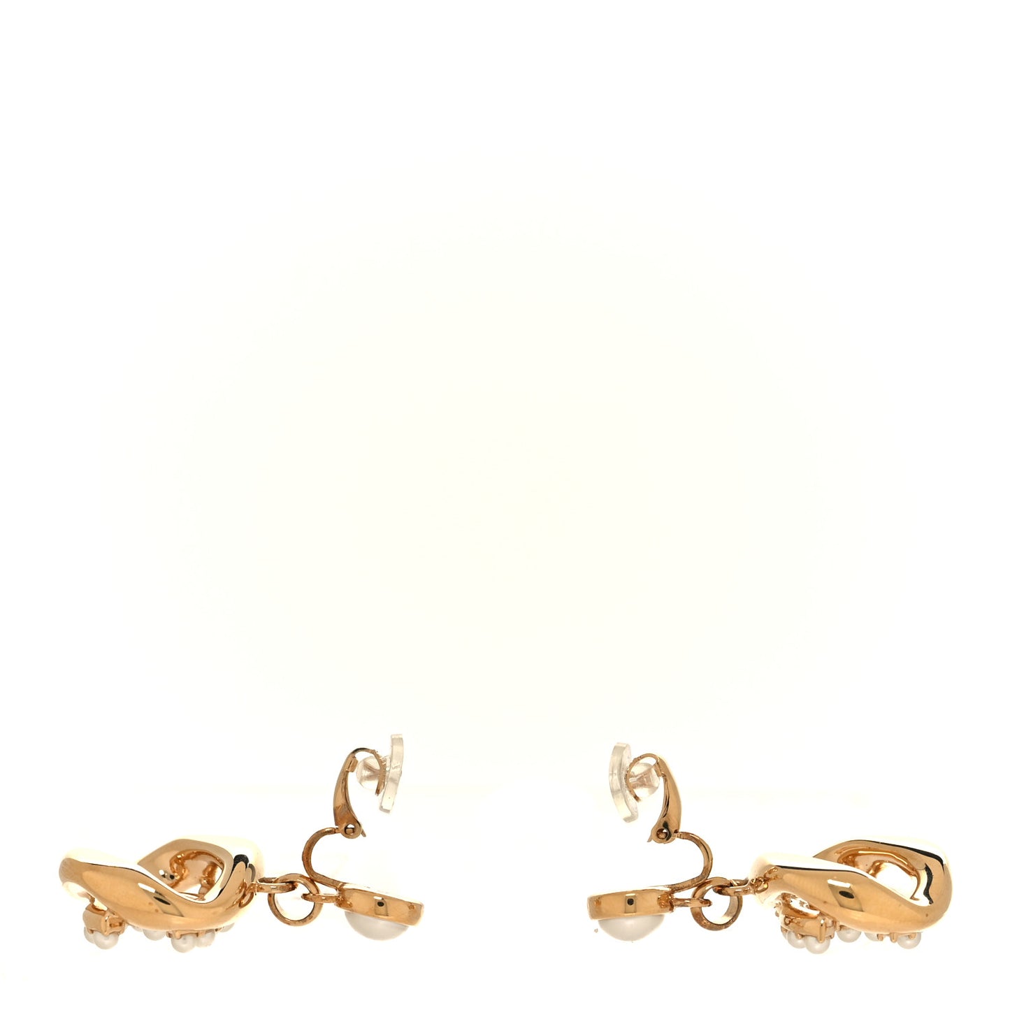Crystal Pearl CC Drop Clip On Earrings Gold