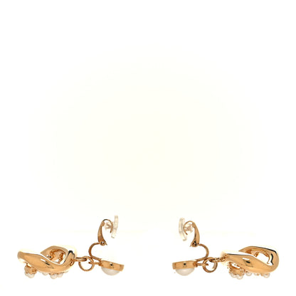 Chanel Crystal Pearl CC Drop Clip On Earrings Gold 3 of 4