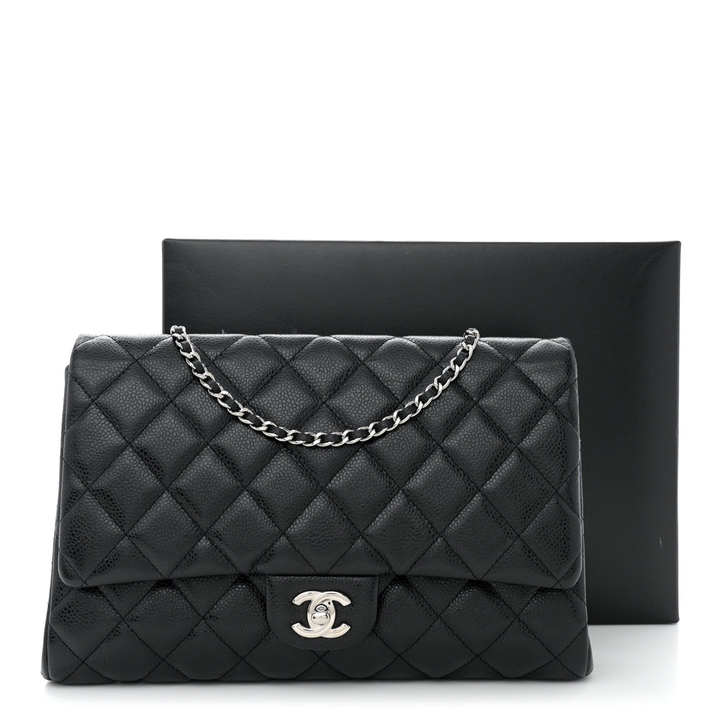Caviar Quilted Clutch With Chain Flap Black