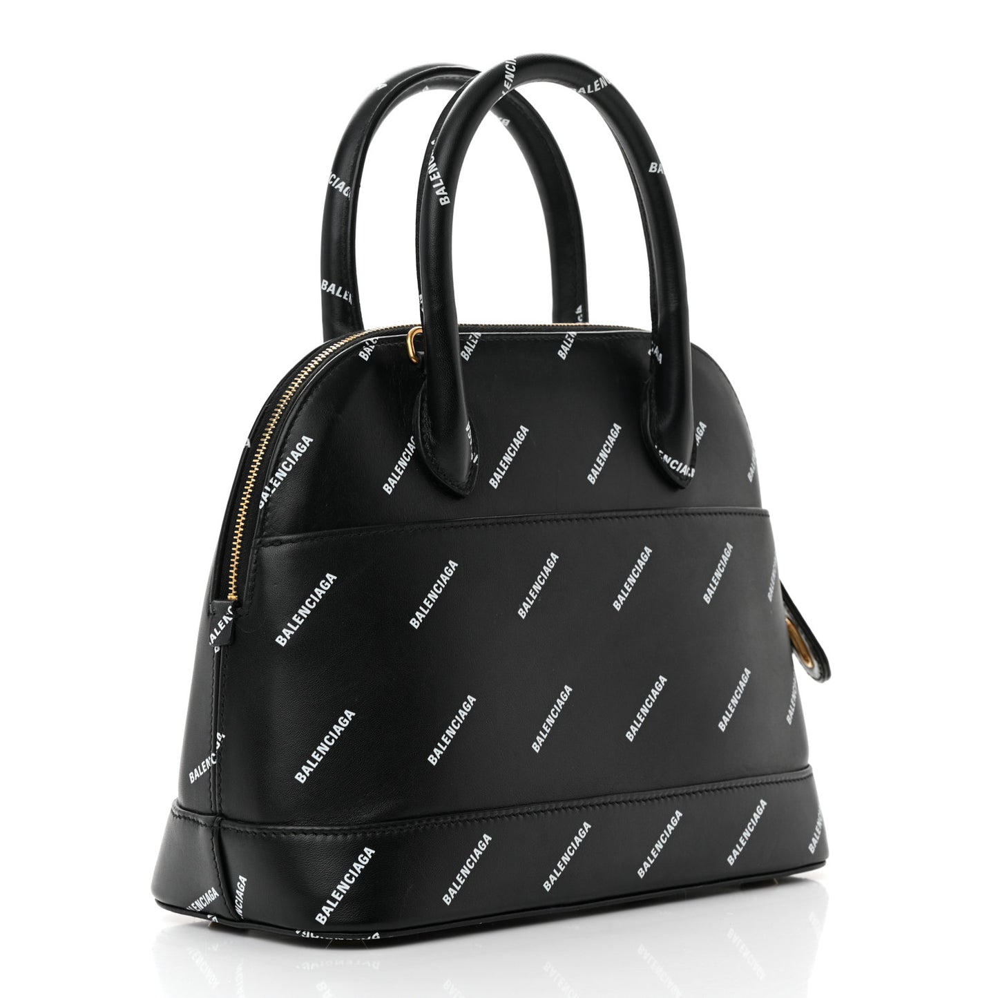 Calfskin Allover Logo S Ville Top Handle Bag Black White