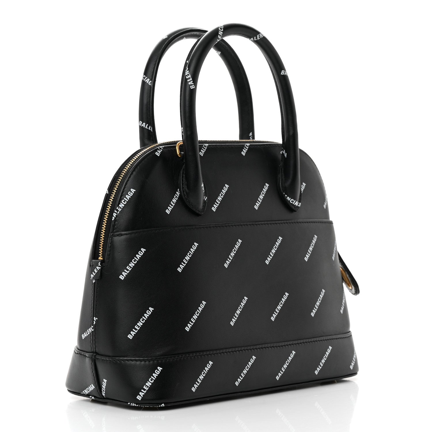 Balenciaga Calfskin Allover Logo S Ville Top Handle Bag Black White 3 of 22