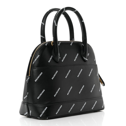 Balenciaga Calfskin Allover Logo S Ville Top Handle Bag Black White 3 of 22