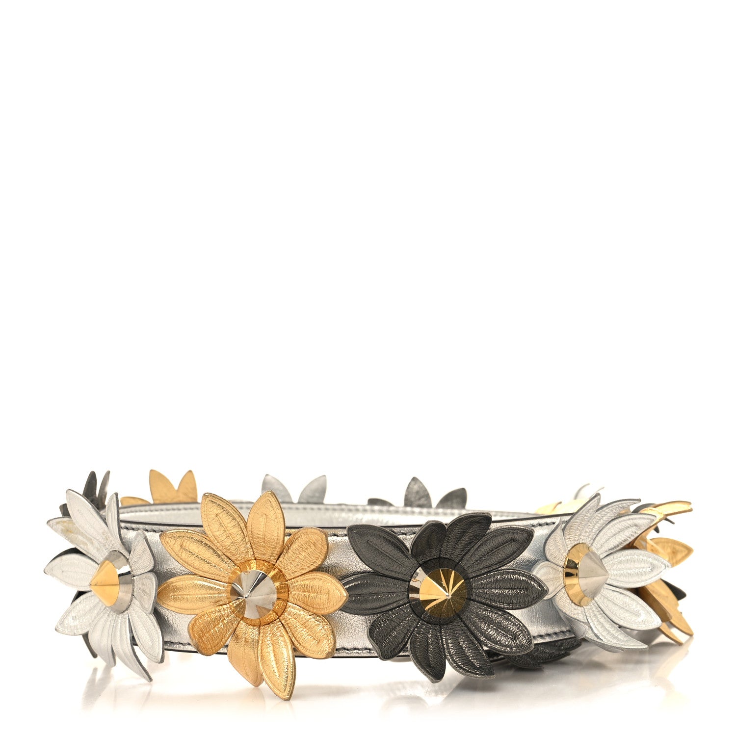 Fendi Vitello Catalan Mirror Strap You Studded Strap You Silver Gold 2 of 4