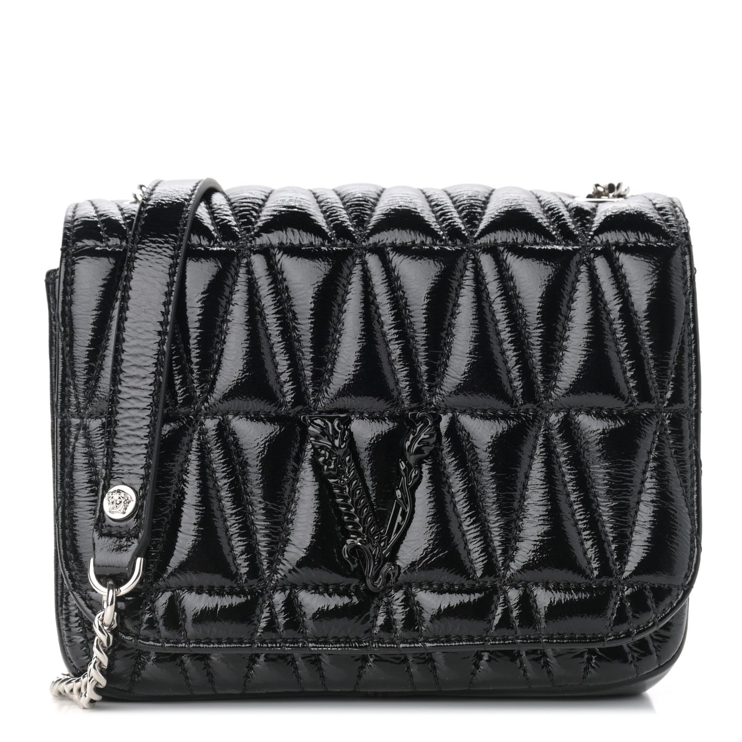 Patent Nappa Quilted Virtus Shoulder Bag Black
