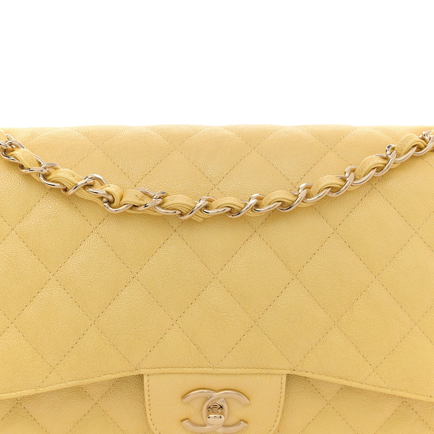 Iridescent Caviar Quilted Jumbo Double Flap Jaune Yellow