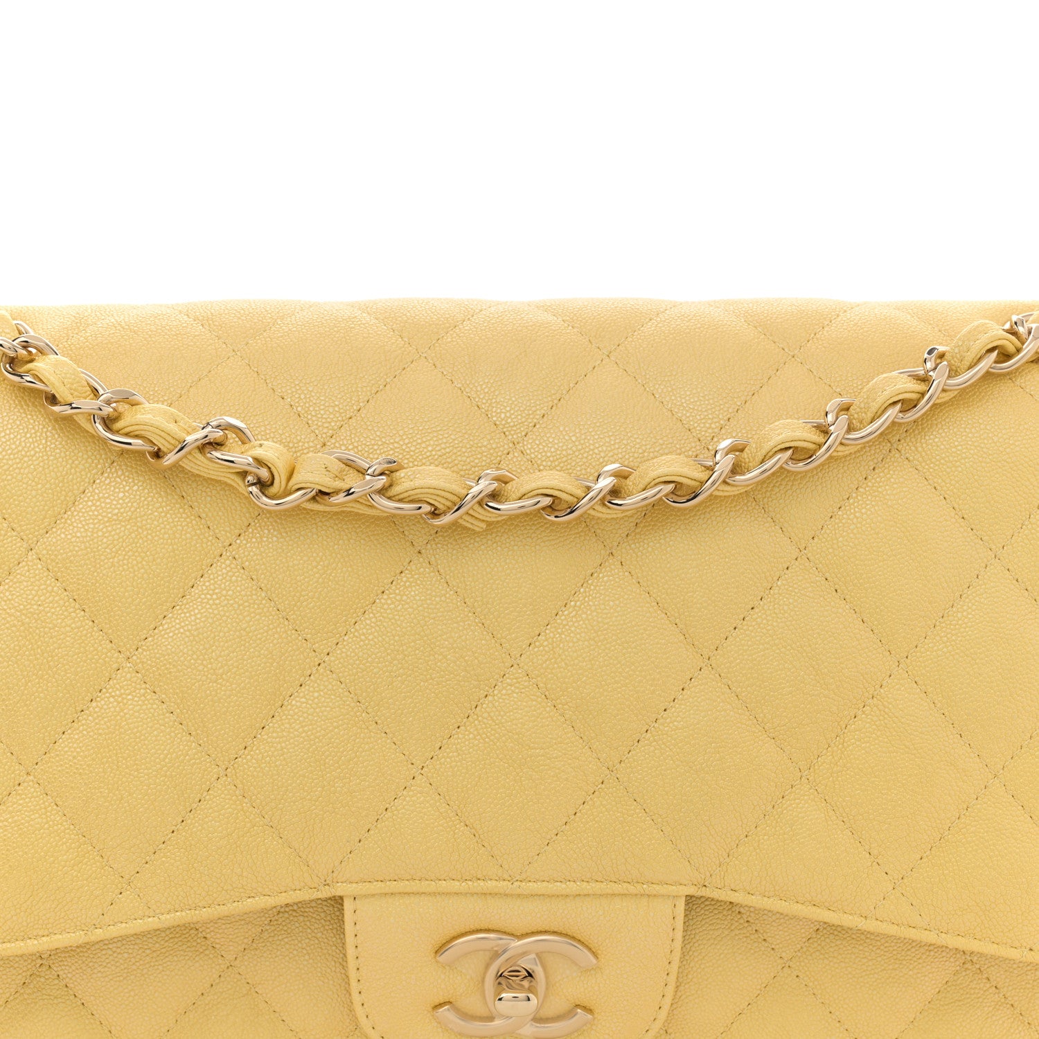 Chanel Iridescent Caviar Quilted Jumbo Double Flap Jaune Yellow 8 of 10
