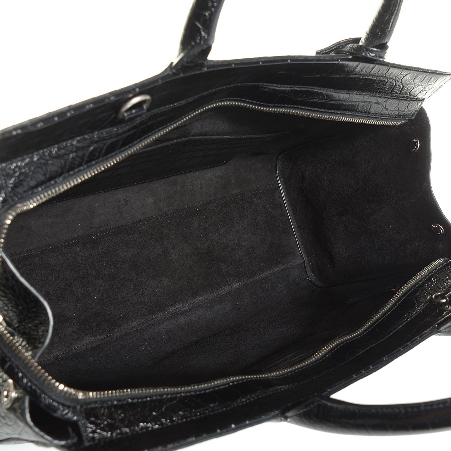 Crocodile Embossed Medium Cabas Rive Gauche Black