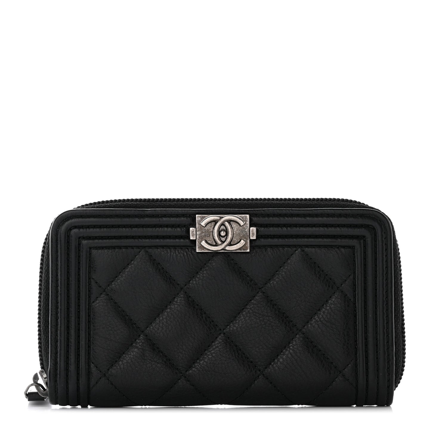 Caviar Quilted Boy Small Zip Around Wallet Black