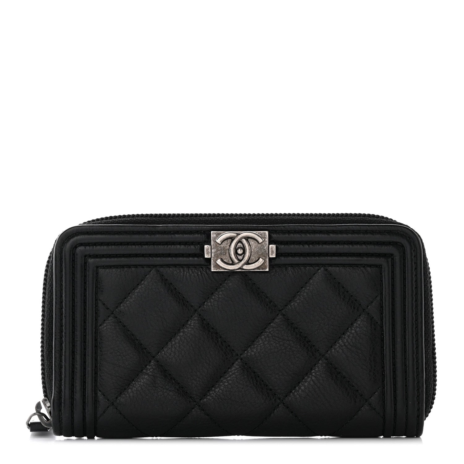 Chanel Caviar Quilted Boy Small Zip Around Wallet Black 1 of 12