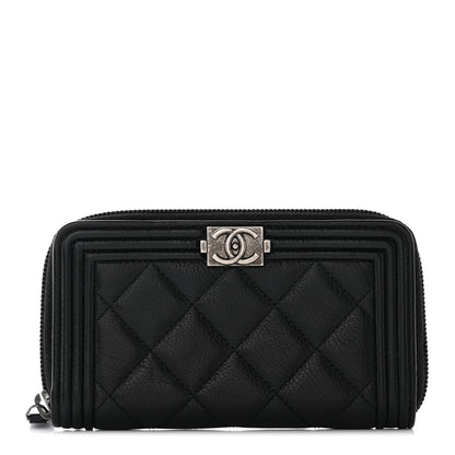 Chanel Caviar Quilted Boy Small Zip Around Wallet Black 1 of 12