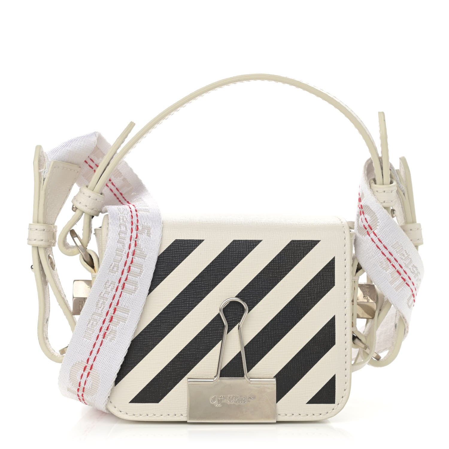 Off-White Saffiano Striped Baby Flap White Black 1 of 11