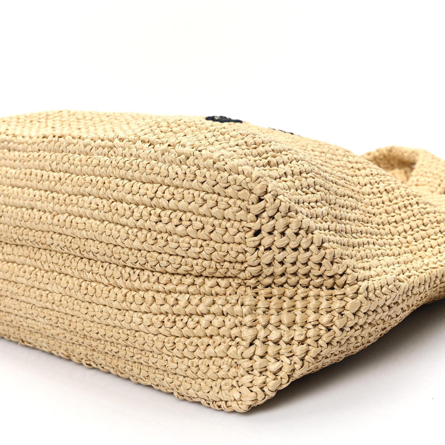 Yarn Raffia Effect Crochet Embroidered Logo Tote Naturale