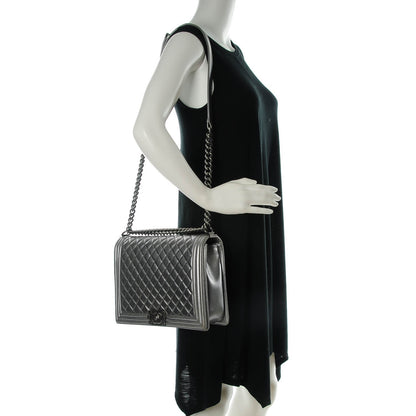 Chanel Metallic Calfskin Quilted Large Boy Flap Dark Silver 2 of 7