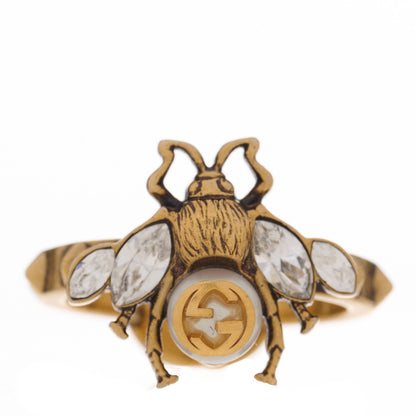Gucci Metal Crystal Pearl Bee Ring Aged Gold 1 of 4