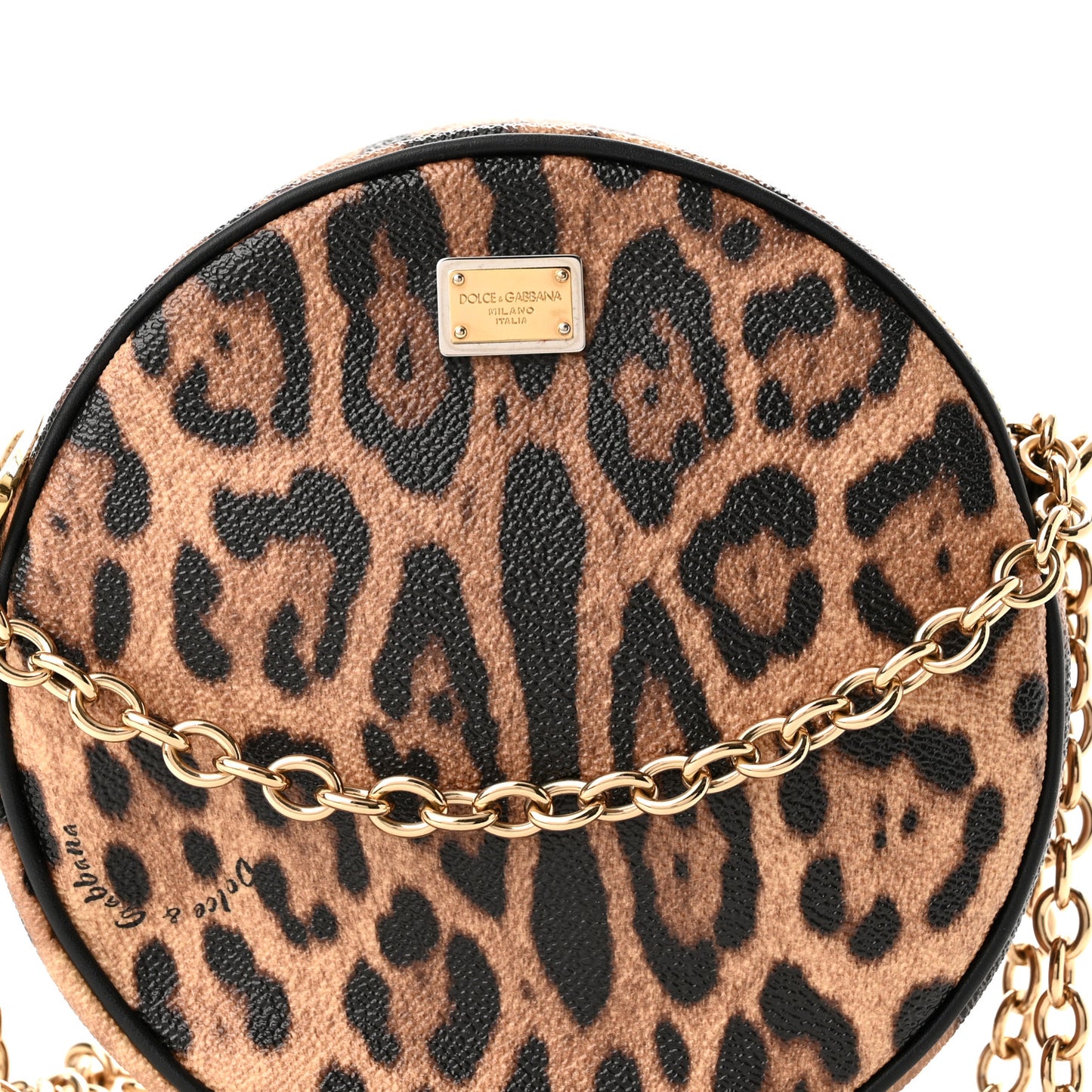 Dauphine Leopard Print Round Crossbody Black