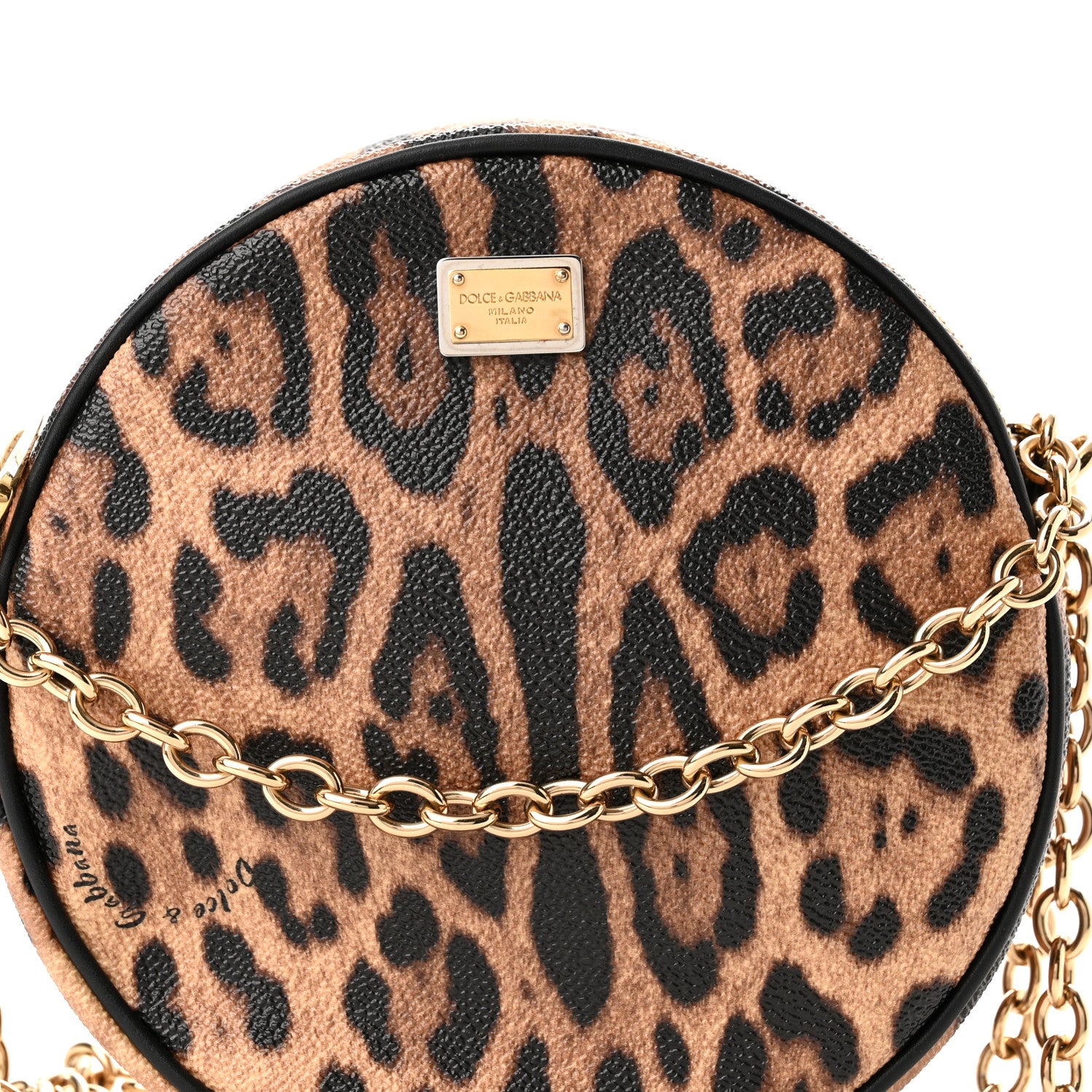 Dolce & Gabbana Dauphine Leopard Print Round Crossbody Black 7 of 9