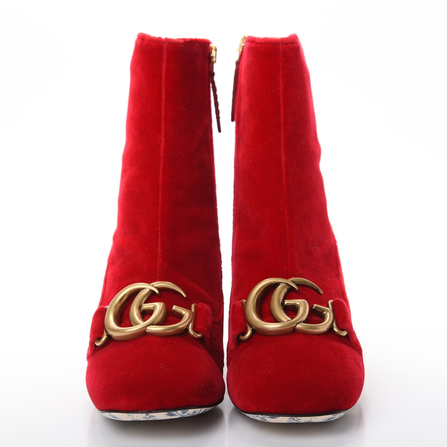 Gucci Softy Velvet Malaga Kid GG Victoire 55mm Ankle Boots 36.5 Hibiscus Red 2 of 11