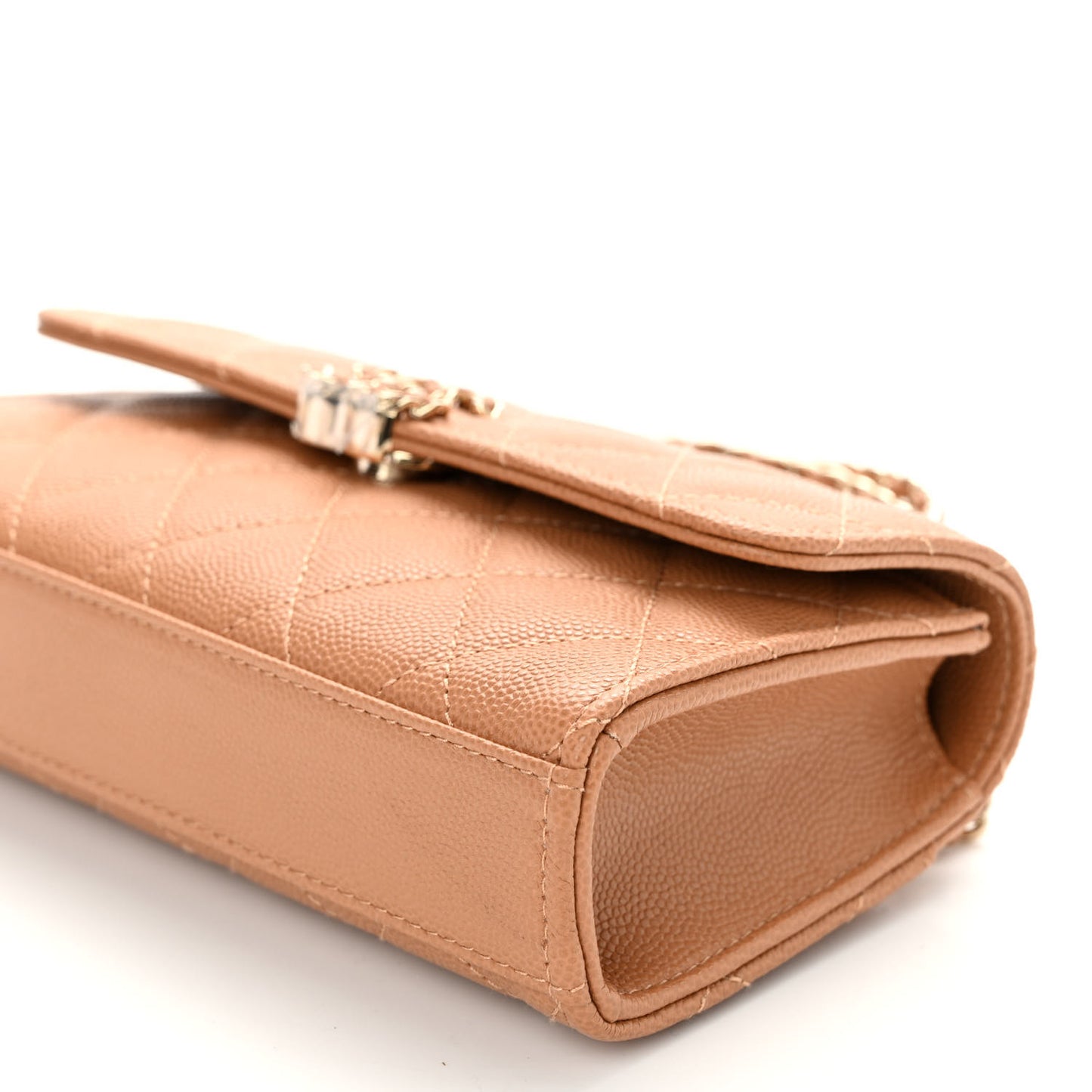 Caviar Quilted Chain Match Top Handle Phone Holder With Chain Beige