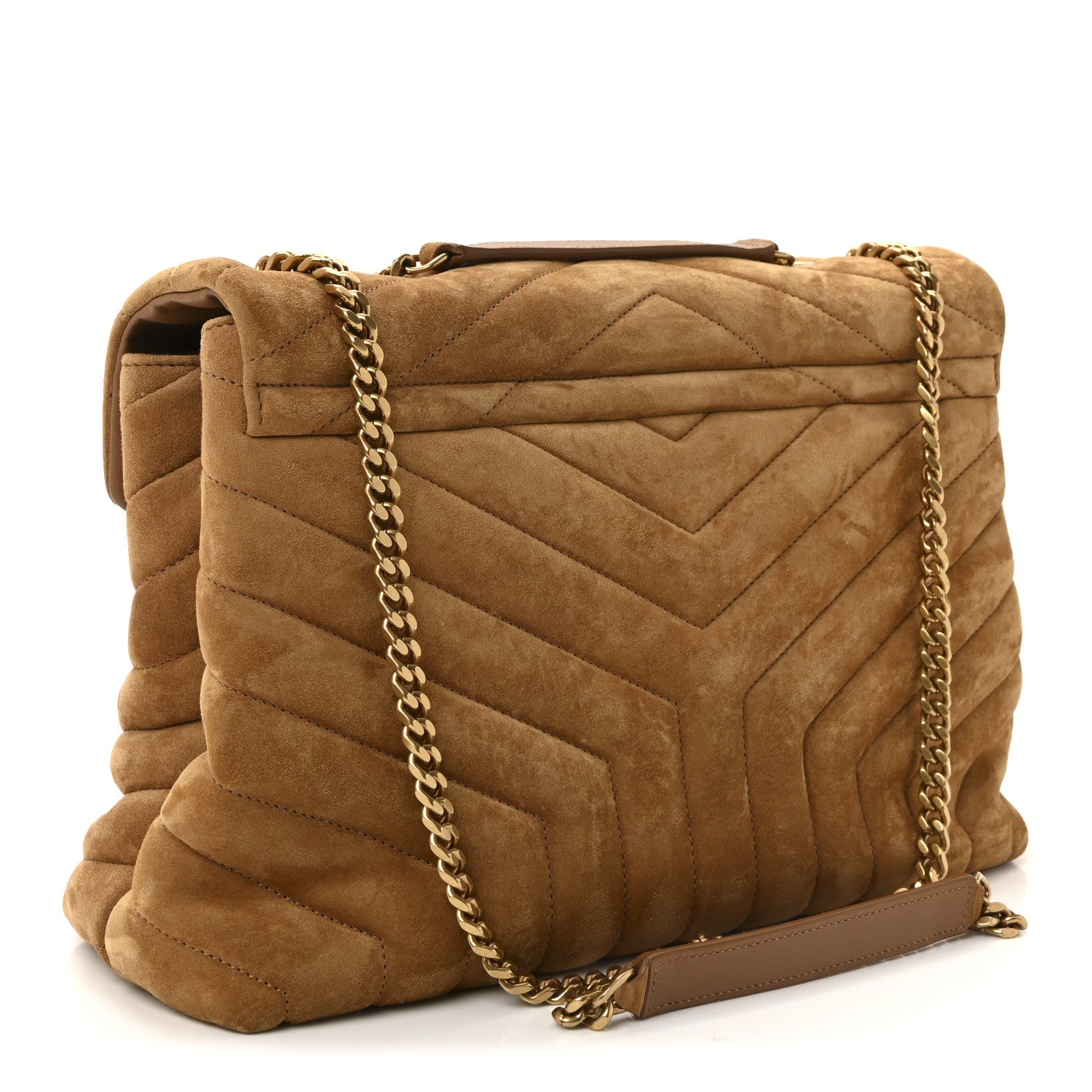 Saint Laurent Suede Y Quilted Monogram Medium Loulou Chain Satchel Cinnamon 3 of 9