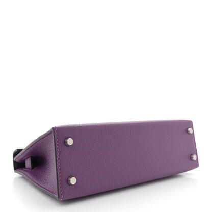Hermes Chevre Mysore Verso Mini Kelly Sellier 20 Violet Raisin 4 of 11