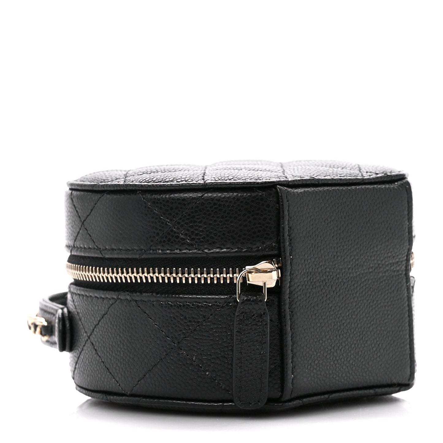 Caviar Quilted Round Top Handle Jewelry Case With Chain Black