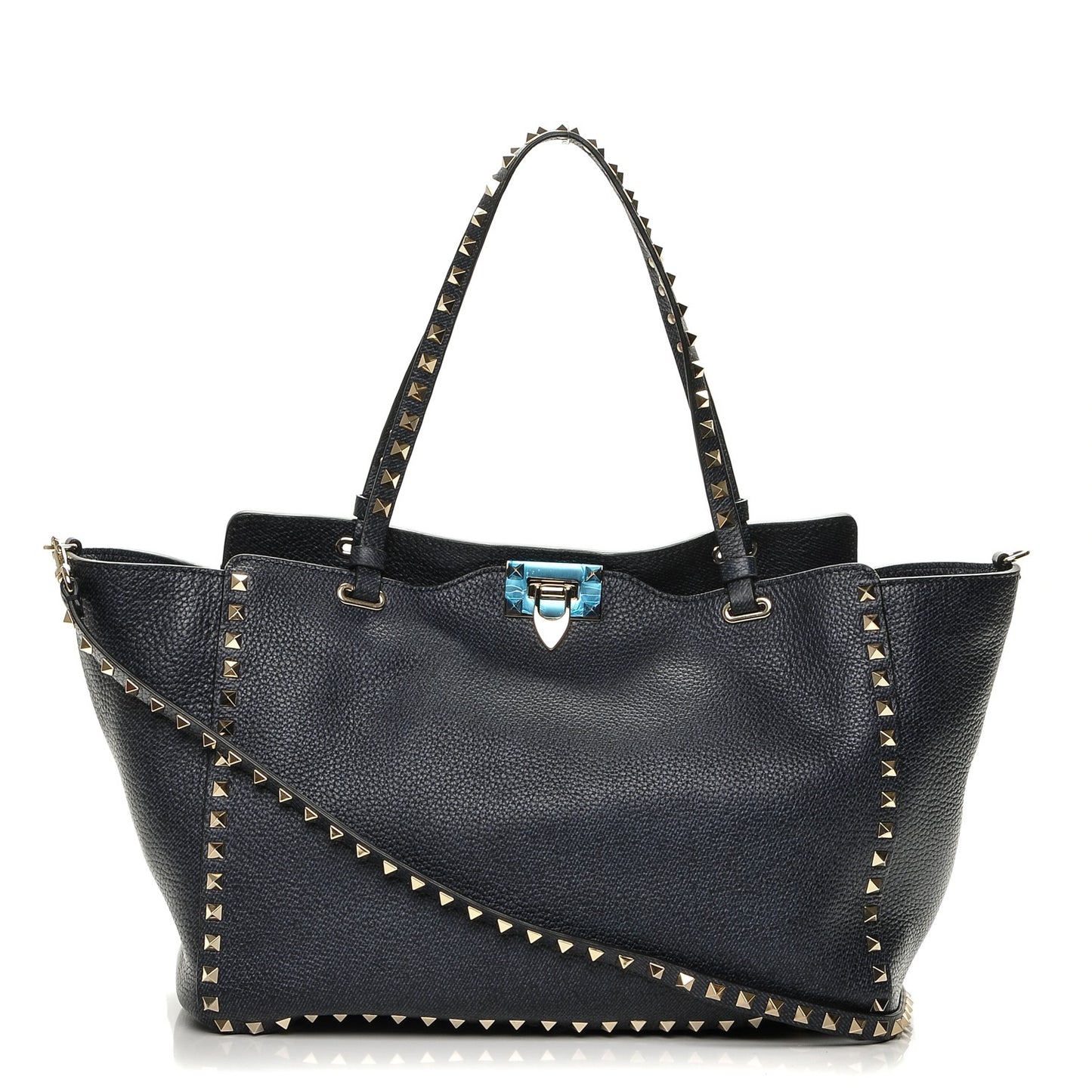 Pebbled Calfskin Medium Rockstud Tote Deep Denim