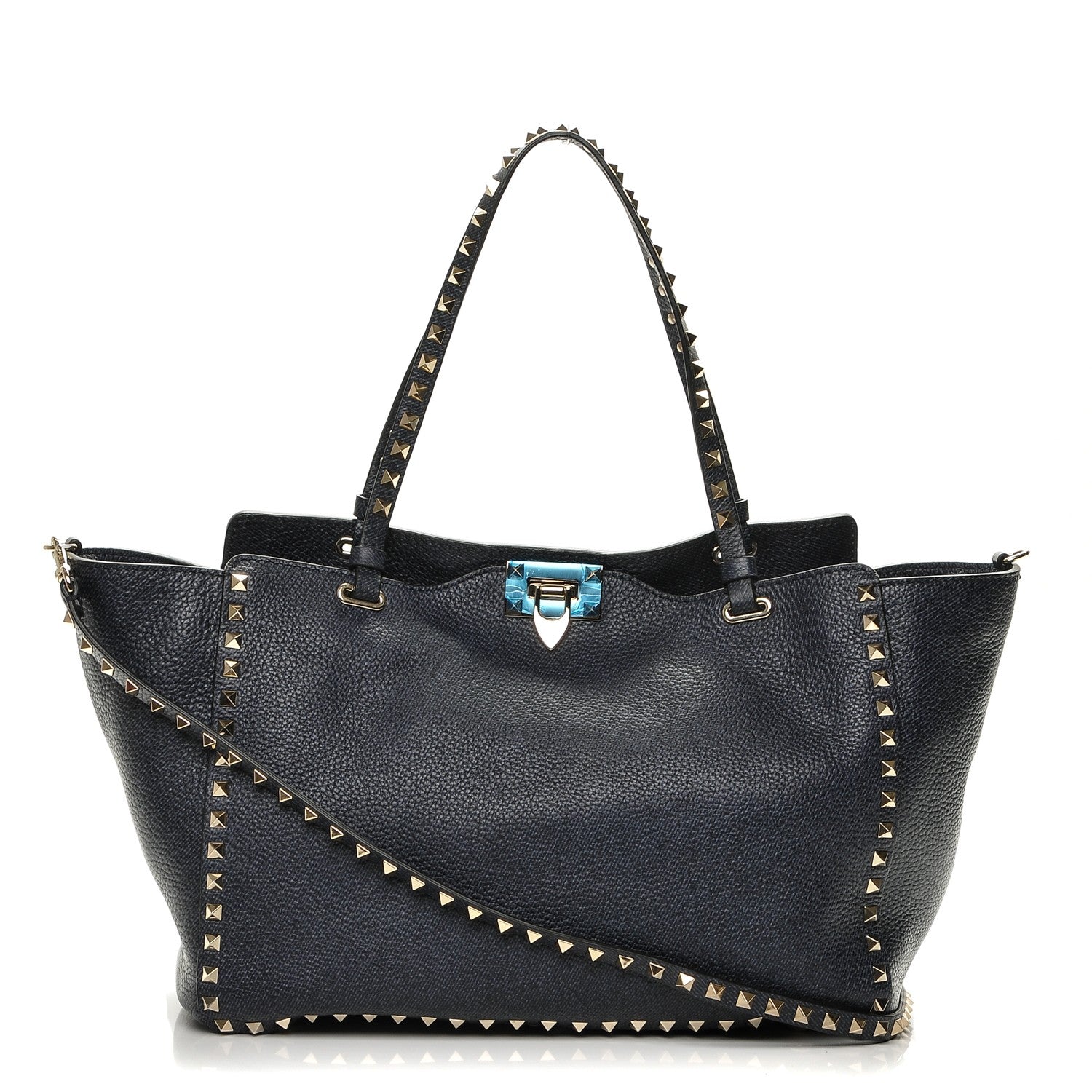 Valentino Garavani Pebbled Calfskin Medium Rockstud Tote Deep Denim 1 of 6
