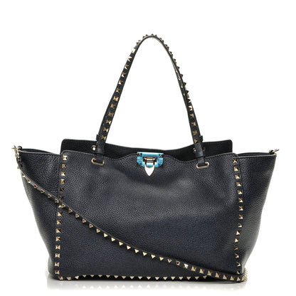 Valentino Garavani Pebbled Calfskin Medium Rockstud Tote Deep Denim 1 of 6